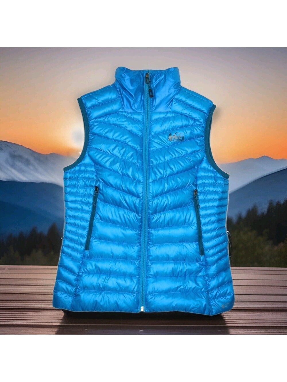 REI CO-OP Ultra Light Packable Down Vest Winter Jacket Women XS X-Small Blue Ski